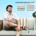 Rattan Wicker 3 Seater Patio Couch with Cushions, 2 Throw Pillows, Outdoor Furniture Rattan Sofa, Light Gray - Image 5