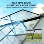 Polycarbonate Greenhouse with Swing Door and Two Adjustable Roof Vents, Aluminum Walk-in Greenhouse, 11x6 ft, Black - Image 7