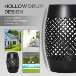 12" Steel Outdoor Side Table, Round Hollow Drum Patio End Table, Accent Table for Indoor and Outdoor, Black - Image 4
