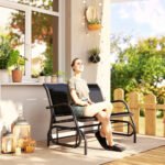 2-Person Outdoor Glider Bench, Patio Double Swing Rocking Chair Loveseat w/Powder Coated Steel Frame for Backyard Garden Porch, Black - Image 2