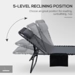 2 Piece Folding Chaise Lounge Pool Chairs with 5-level Reclining Back, Reading Hole, Side Pocket, Gray - Image 6