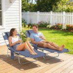 2 Tanning Chairs with Face Hole, 5-Level Adjustable Outdoor Chaise Lounge Chair with Pillow for Beach, Pool, Gray - Image 2