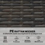 3 Seater Outdoor Couch Sofa, PE Wicker Patio Sofa, Wide Deep Seat, 4" Cushions, Wood-Effect Armrests Legs, Gray - Image 7