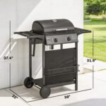 2 Burner Propane Gas Grill, 18000 BTU BBQ Grill with Wheels, Warming Rack, Shelf, Thermometer, Grease Cup, Black - Image 3