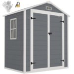 6x4.5 Outdoor Storage Shed, Lockable Tool Shed with Double Doors, Vent and Window for Garden, Cottage Style, Family Use, Gray