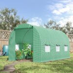 15' x 7' x 7' Walk-in Tunnel Hoop Greenhouse, Green House for Outside with PE Cover, Steel Frame, Roll-Up Zipper Door & Windows for Flowers, Vegetables, Tropical Plants, Green - Image 2