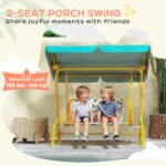 Kids Porch Swing, 2-Seater Patio Swing Bench with Safety Belts, Adjustable Canopy for Backyard, Garden, Green - Image 5
