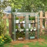 Lean-to Greenhouse, Portable Greenhouse with 3 Tier Shelves, 2 Roll-Up Zippered Doors, 56.3" x 18.1" x 59.4", Clear - Image 2