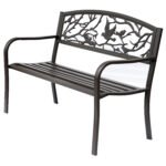 50" Vintage Bird Pattern Garden Cast Iron Patio Bench - Brown - Image 8