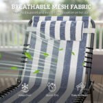 Folding Chaise Lounge Pool Chair with 4-Position Reclining Back, Pillow, Breathable Mesh & Bungee Seat, Blue & White - Image 5