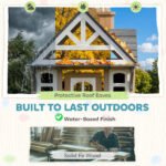 Outdoor Playhouse, Wooden Kids Playhouse with Dog Door, Cookware, Planter Box, Bell, Blackboard, Clock for Backyard - Image 5