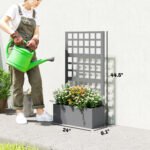 Galvanized Raised Garden Bed Planter Box with Trellis for Climbing Plants, Vegetable, Vines, 24" x 9" x 44.5", Gray - Image 3