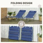 2 Piece Sun Loungers, Folding Chaise Lounge Chairs with Reclining Back, Breathable Mesh Seat, Headrest, Dark Blue - Image 5
