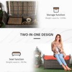 29 Gallon Patio Wicker Storage Bench, Outdoor PE Rattan Furniture, 2-In-1 Large Capacity Rectangle Garden Storage Box with Handles and Cushion, Red - Image 6