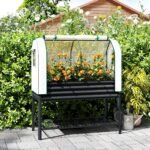 Galvanised Raised Garden Bed with Greenhouse Cover, Metal Elevated Garden Bed with Bed Liner, Bottom Shelf, Black - Image 2