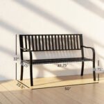 Outdoor Bench, 50" Patio Garden Bench with Slatted Seat, Metal Bench for Backyard, Poolside, Lawn, Black - Image 3