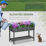 Wooden Raised Garden Bed, Elevated Planter Box Stand with 8 Slots and Open Shelf, Dark Gray - Image 6