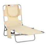 Tanning Chair with Face Hole, 5-Level Adjustable Outdoor Chaise Lounge Chair with Pillow for Beach, Pool, Beige
