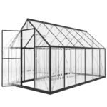 Polycarbonate Greenhouse with Swing Door and Two Adjustable Roof Vents, Aluminum Walk-in Greenhouse, 11x6 ft, Black