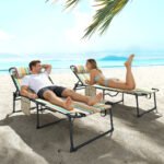 2 Piece Folding Chaise Lounge Pool Chairs with 5-level Reclining Back, Reading Hole, Side Pocket, Rainbow Striped - Image 8