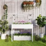 Elevated Garden Box with Greenhouse Cover, Raised Garden Bed with Legs and Drainage Hole for Vegetables, White - Image 8