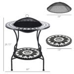 30" Outdoor Fire Pit Dining Table, 3-in-1 Round Wood Burning Fire Pit Bowl, Patio Ice Bucket with Storage Shelf, Spark Screen Cover for BBQ, Bonfire, Camping, Mosaic - Image 3
