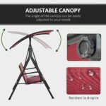 3-Person Porch Swing with Stand, Outdoor Swing for Patio Porch with Adjustable Tilt Canopy and Comfortable Swing Bench-Style Seat, Steel Frame, Wine Red - Image 4