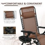 2 Outdoor Rocking Chairs Foldable Reclining Zero Gravity Lounge Rockers w/ Pillow Cup & Phone Holder, Brown - Image 5