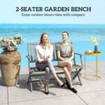 2-Person Foldable Wood Outdoor Bench with Backrest and Armrests for Garden, Porch, Park, Balcony, Gray - Image 4