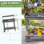 36'' Wooden Potting Bench Work Table with 2 Removable Wheels, Sink, Drawer & Large Storage Spaces, Gray - Image 6
