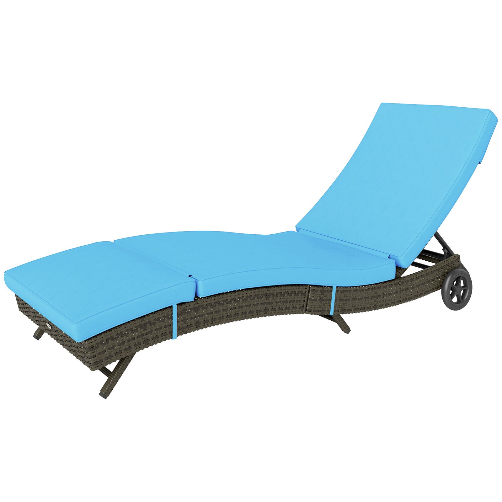 jrH7101953b8d4f4b.jpg Patio Wicker Chaise Lounge Chair, Outdoor PE Rattan Sun lounger with Adjustable Backrest and 2 Wheels, Sky Blue - Image 1