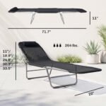Folding Chaise Lounge Pool Chairs, Outdoor Sun Tanning Chairs with Pillow, Reclining Back, Steel Frame & Breathable Mesh for Beach, Yard, Patio, Black - Image 3