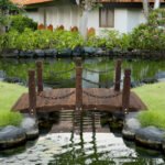 5 ft Wooden Garden Bridge Arc Footbridge with Metal Chain Railings & Solid Fir Construction, Carbonized - Image 2