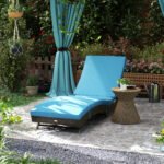 Patio Wicker Chaise Lounge Chair, Outdoor PE Rattan Sun lounger with Adjustable Backrest and 2 Wheels, Sky Blue - Image 2