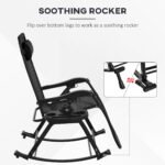 2 Outdoor Rocking Chairs Foldable Reclining Zero Gravity Lounge Rockers w/ Pillow Cup & Phone Holder, Black - Image 8