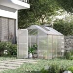 8' L x 6' W Walk-In Polycarbonate Greenhouse with Roof Vent for Ventilation & Rain Gutter for Winter - Image 2