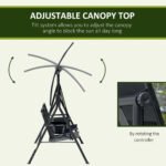2-Seat Outdoor Porch Swing, with Pivot Storage Table, Cup Holder, & Adjustable Overhead Canopy, Stand's Skid-Resistant Feet Pad, Breathable Mesh Seat, Steel Frame, for Patio, Black - Image 4