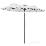 Double-sided Patio Umbrella, 9.5' Outdoor Umbrella with Push Button Tilt and Crank, 3 Air Vents and 12 Ribs, Cyan Blue - Image 9