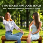 2-Seat Wood Garden Bench, Patio Bench Outdoor Bench with Slatted Seat, Backless Front Porch Bench for Park, Garden, Poolside, Deck, Carbonized - Image 4