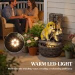 22" Outdoor Fountain with 3-Tier Puppy Theme, Resin Garden Fountain with LED Lights, Adjustable Flow, Rustic Brown - Image 5