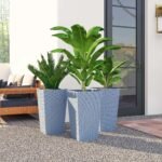 Tall Planters for Outdoor Plants Set of 3, 24 In Taper Planters with Drainage Holes, Rattan Decor Plant Pots, Light Gray - Image 8