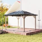 10' x 12' Hardtop Gazebo with Galvanized Steel Roof, UPF50+ Wood Permanent Pavilion with Clear Roof Top, Light Walnut - Image 3