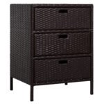 Patio PE Rattan Storage Cabinet, Wicker Pool Cabinet Organizer, Outdoor Towel Rack for Pool with 3 Drawers, Brown