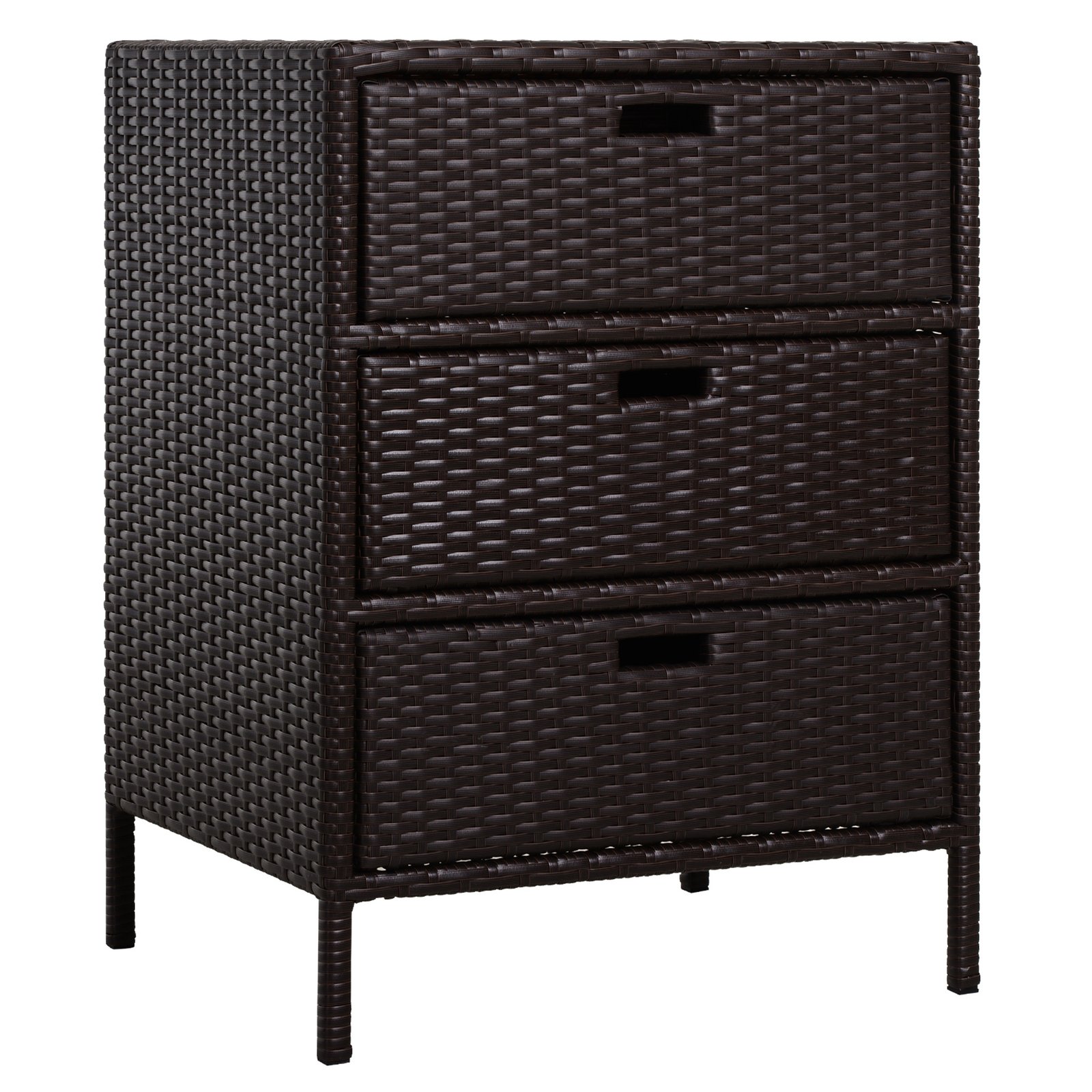 k2Hf4619dbda9c6ca.jpg Patio PE Rattan Storage Cabinet, Wicker Pool Cabinet Organizer, Outdoor Towel Rack for Pool with 3 Drawers, Brown - Image 1
