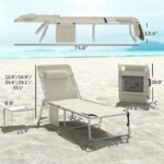 Tanning Chair with Face Hole and Side Table, 5-Position Folding Outdoor Chaise Lounge Chair, Beige - Image 3