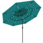 9.7 ft Outdoor Patio Umbrella with Solar LED Lights, 3 Tier Outdoor Table Umbrella with Tilt, Crank - Image 9