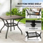 37" Square Outdoor Dining Table for 4, Patio Table with Umbrella Hole, Shelf, Faux Wood Top for Garden, Backyard, Gray - Image 5