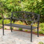 50" Vintage Bird Pattern Garden Cast Iron Patio Bench - Brown - Image 7