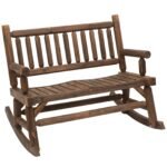 2-Person Wood Rocking Chair with Log Design, Heavy Duty Loveseat with Wide Curved Seats for Patio, Backyard, Garden, Walnut