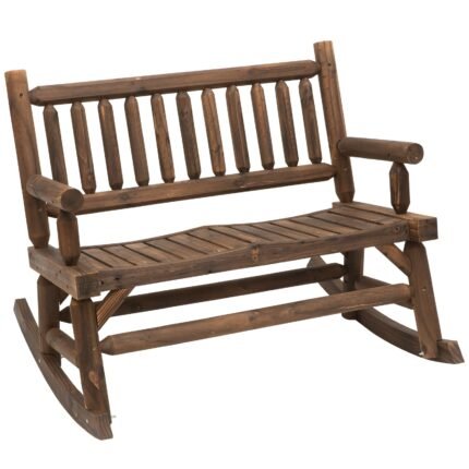 2-Person Wood Rocking Chair with Log Design